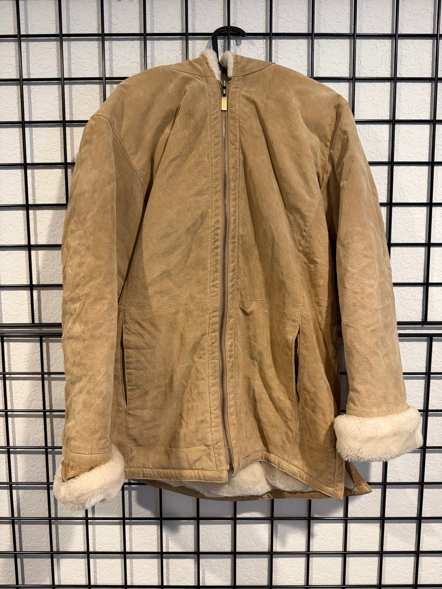 St. Johns Bay Leather Suede & Faux Fur Coat Women's - M