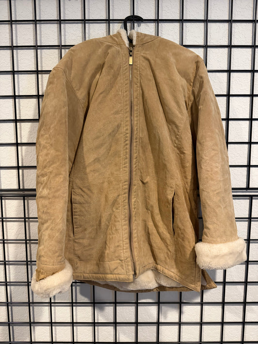 St. Johns Bay Leather Suede & Faux Fur Coat Women's - M