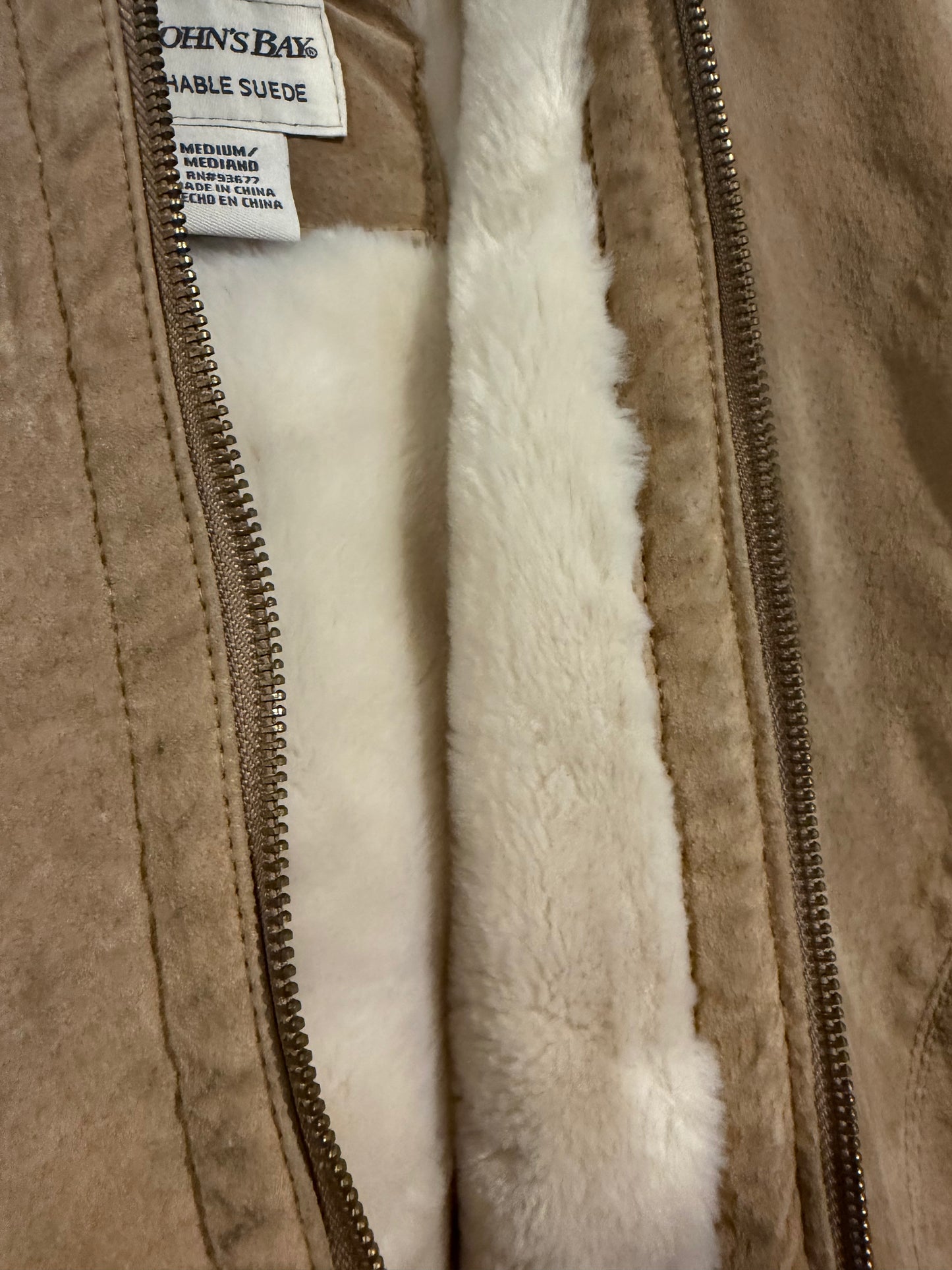 St. Johns Bay Leather Suede & Faux Fur Coat Women's - M
